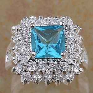White Gold Filled Turquoise Size 8 Ladies Ring